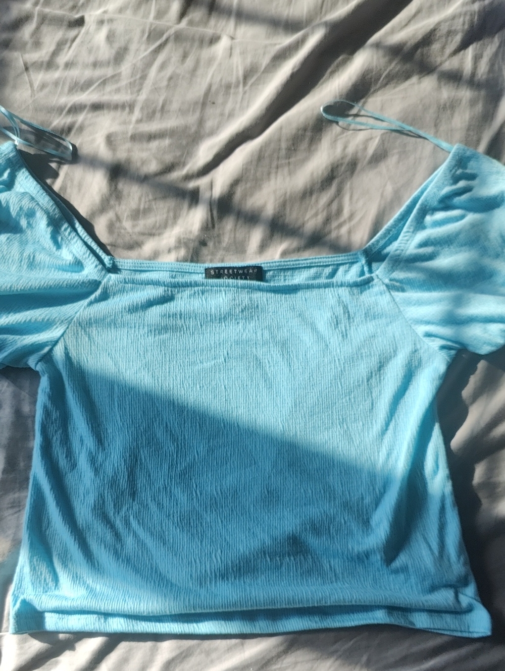 Streetwear Society Light Blue Off-Shoulder Ribbed Cami Top